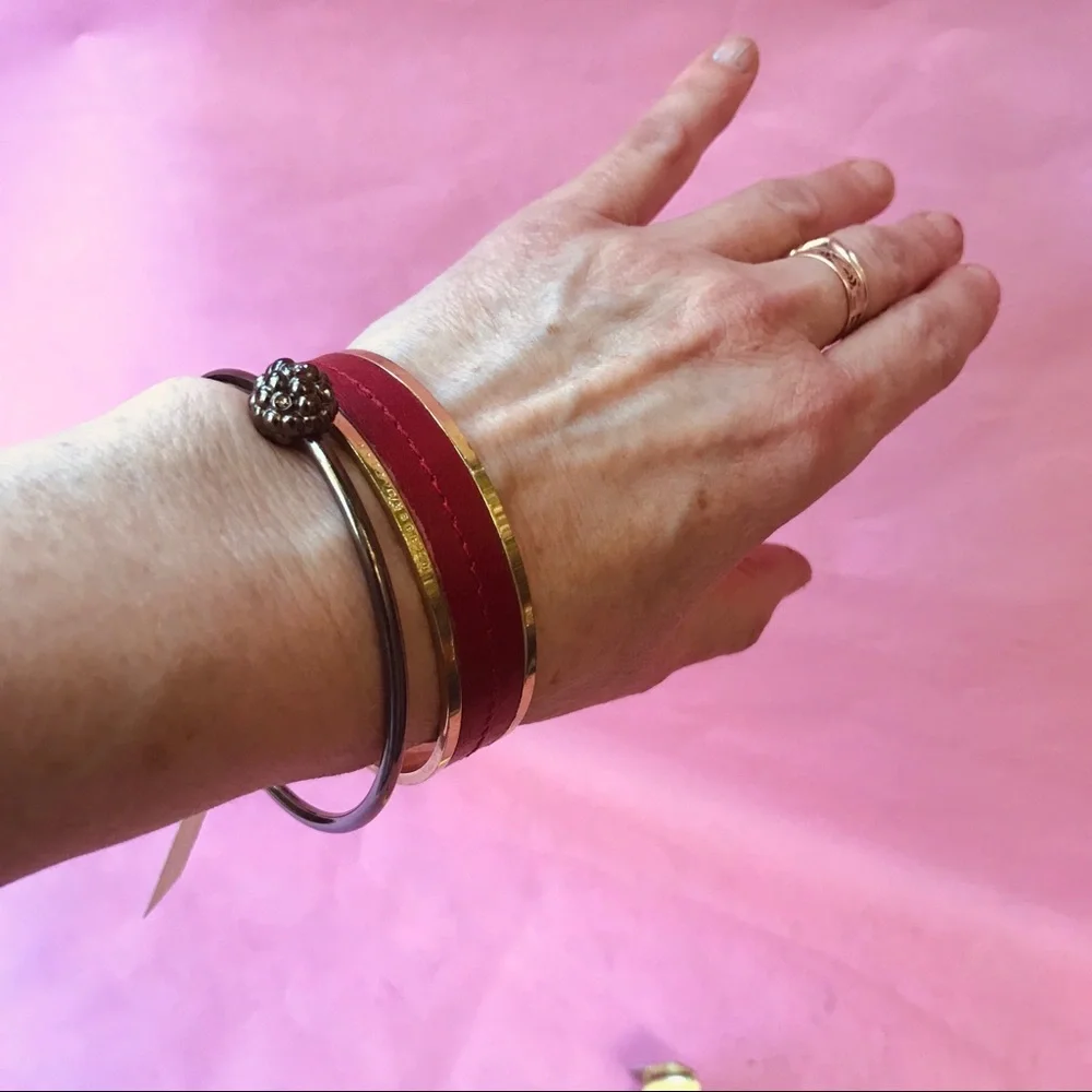 New gold/burgundy leather Dyrberg/Kern bangle bracelet